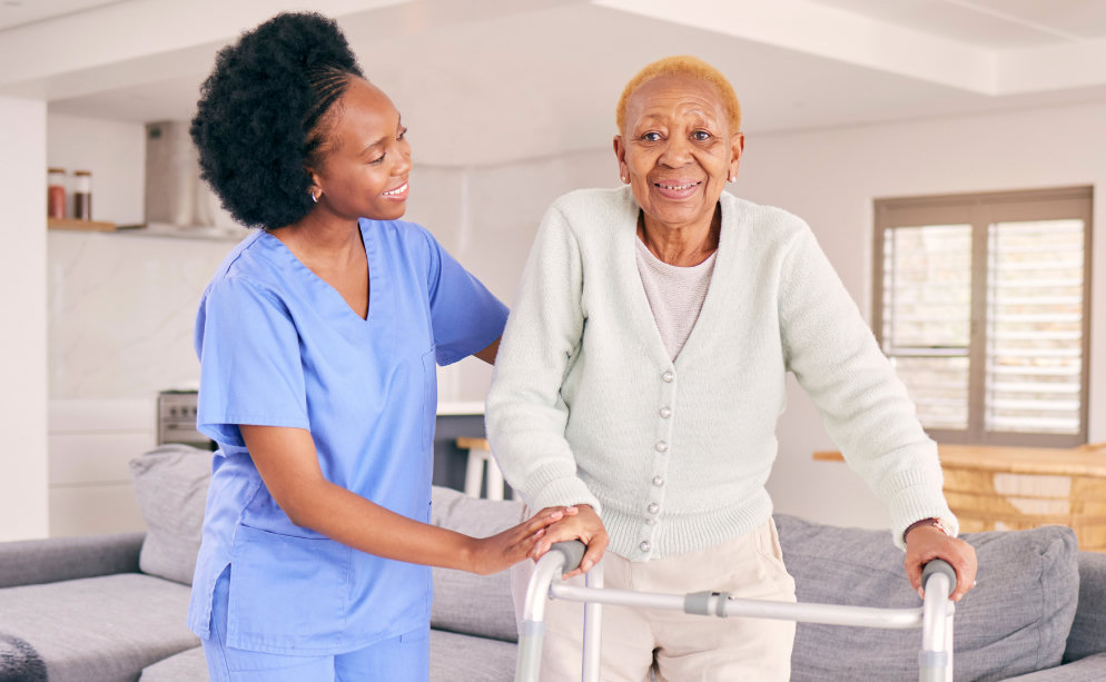 Elderly woman with walker