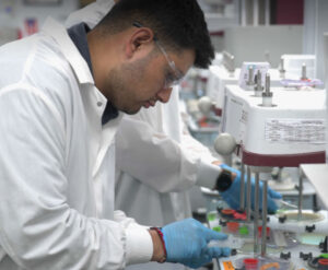 Medical technician working in lab